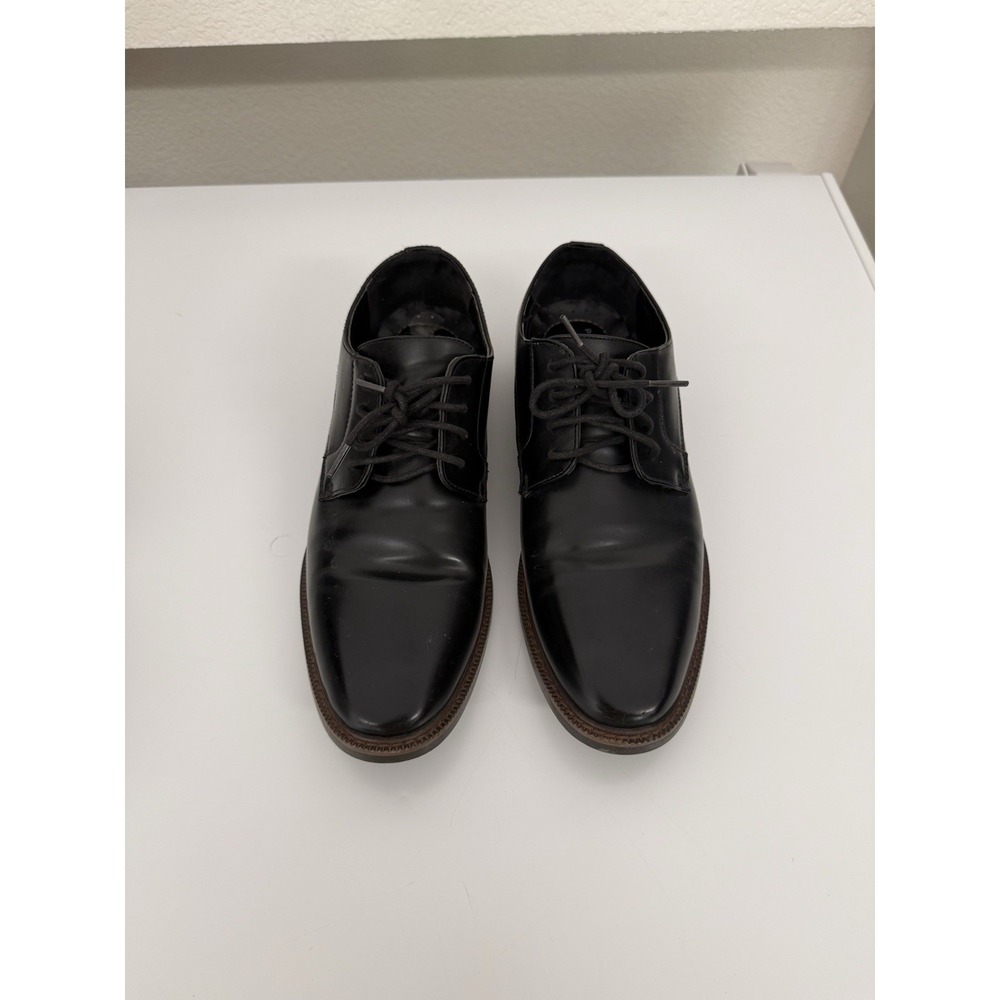Perry Ellis Portfolio Kelce Men 10.5 Black Derby Dress Shoes Ultrafoam Plain Toe